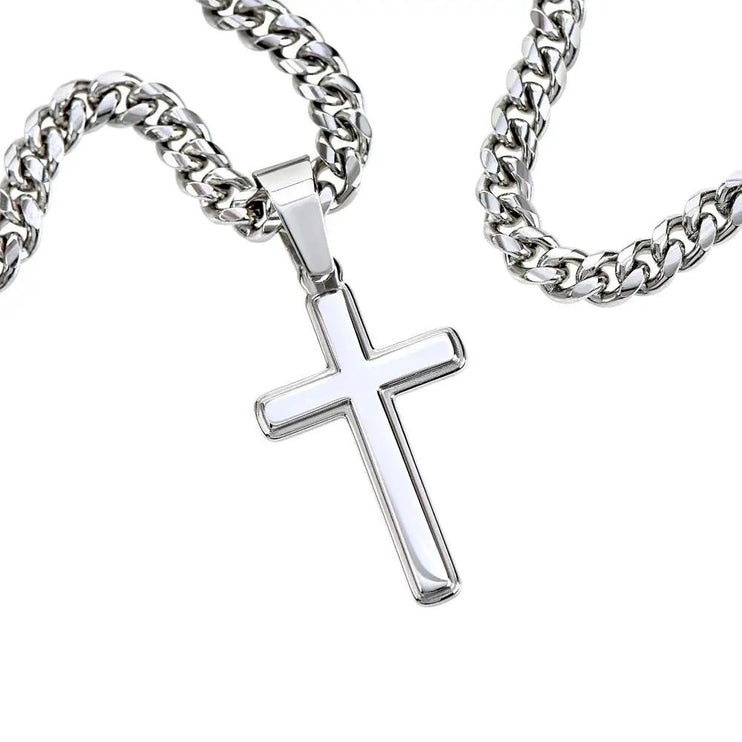 Personalized Cross on Cuban Chain Necklace