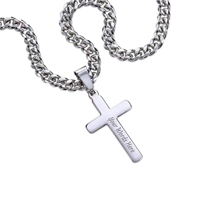 Artisan Cross Personalized Cuban Chain Necklace on white background
