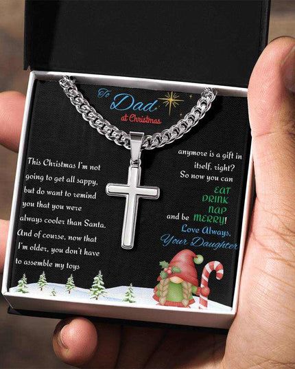 Cuban Link Chain with Personalized Cross in a soft box in model's hand