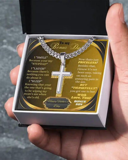 Cuban Chain Necklace up close in two-tone box in a hand