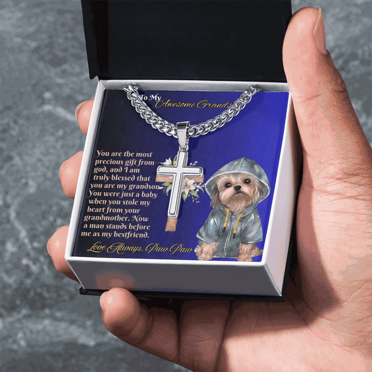 Cuban Link Chain with Personalized Cross for GRANDSON from PAW PAW