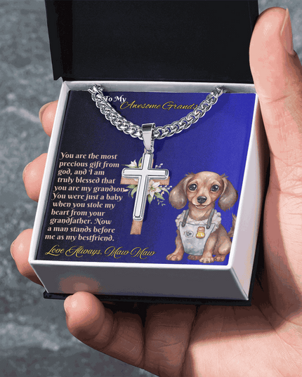 Cuban Link Chain with Personalized Cross for GRANDSON from MAW MAW