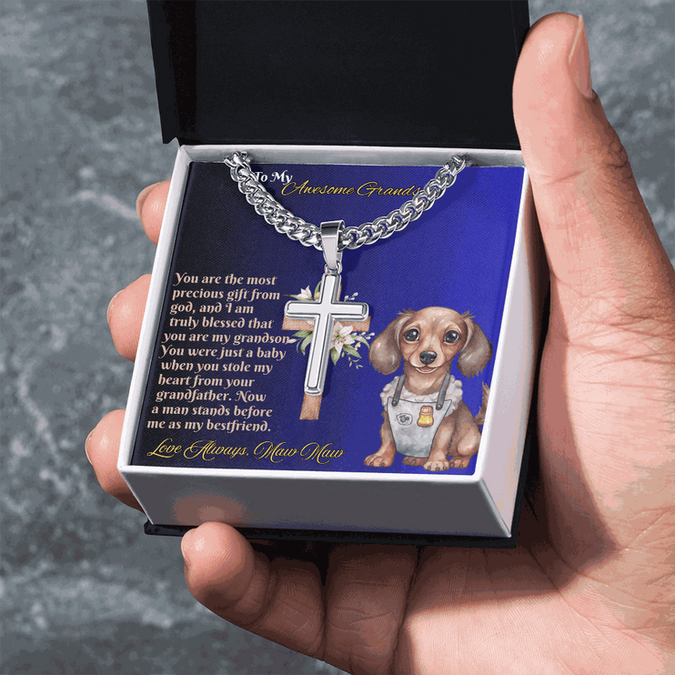 Cuban Link Chain with Personalized Cross for GRANDSON from MAW MAW