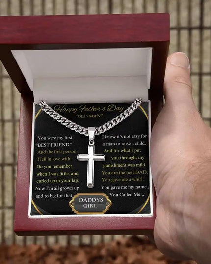 Cuban Chain Necklace up close in a mahogany box.