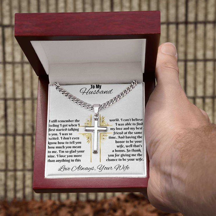 Personalized Cross on Cuban Chain Necklace for Husband