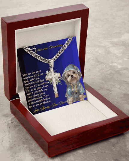 Cuban Link Chain with Personalized Cross for GRANDSON from PAW PAW