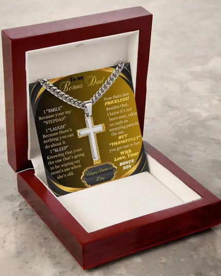 Cuban Chain Necklace in a mahogany box on table