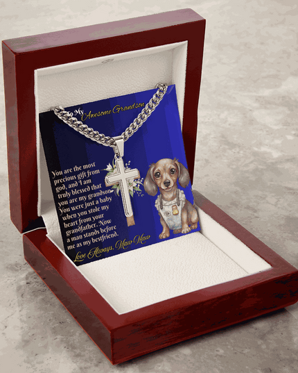 Cuban Link Chain with Personalized Cross for GRANDSON from MAW MAW