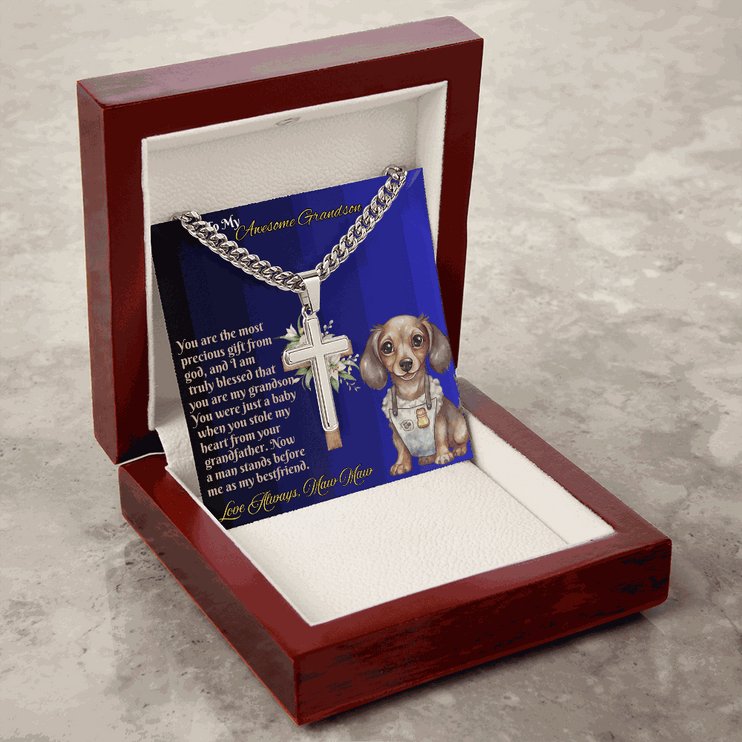 Cuban Link Chain with Personalized Cross for GRANDSON from MAW MAW