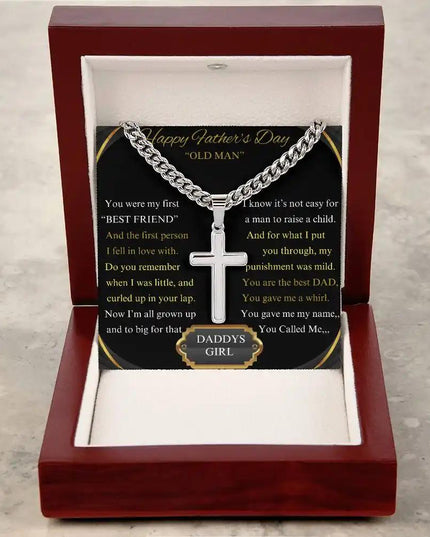 Cuban Chain Necklace in a mahogany box on table.