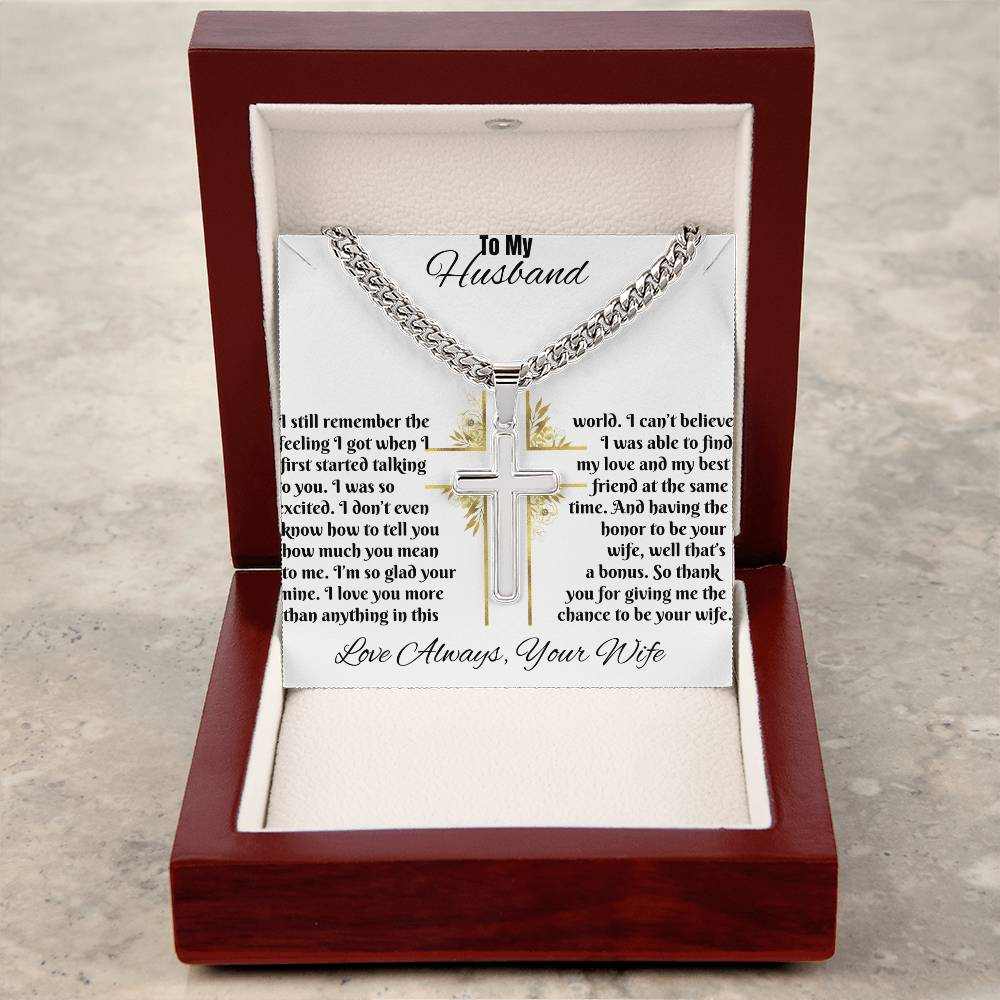 Personalized Cross on Cuban Chain Necklace for Husband