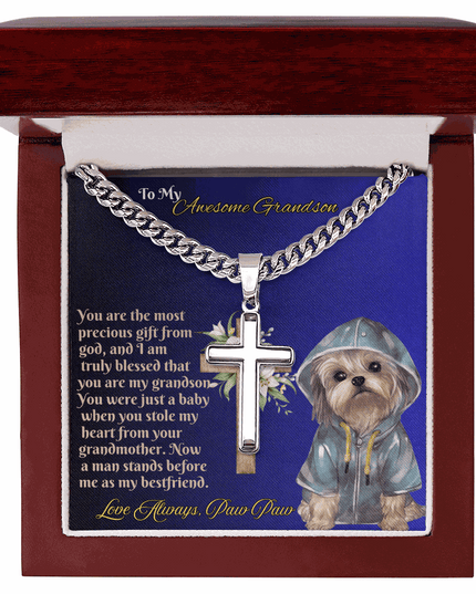 Cuban Link Chain with Personalized Cross for GRANDSON from PAW PAW