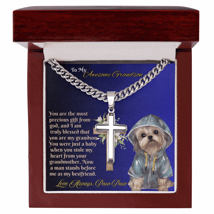 Cuban Link Chain with Personalized Cross for GRANDSON from PAW PAW