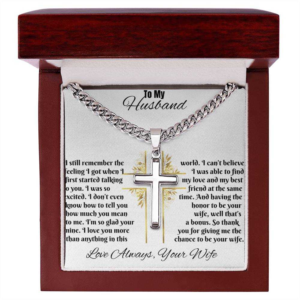 Personalized Cross on Cuban Chain Necklace for Husband