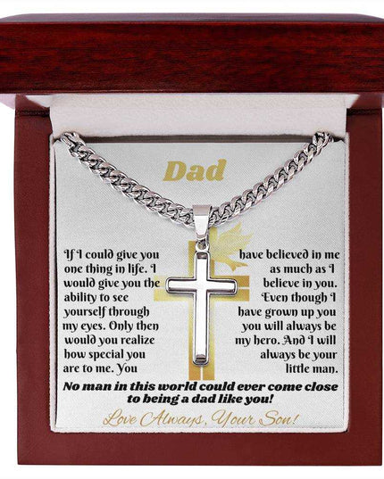 Cuban link chain with personalized cross in luxury box