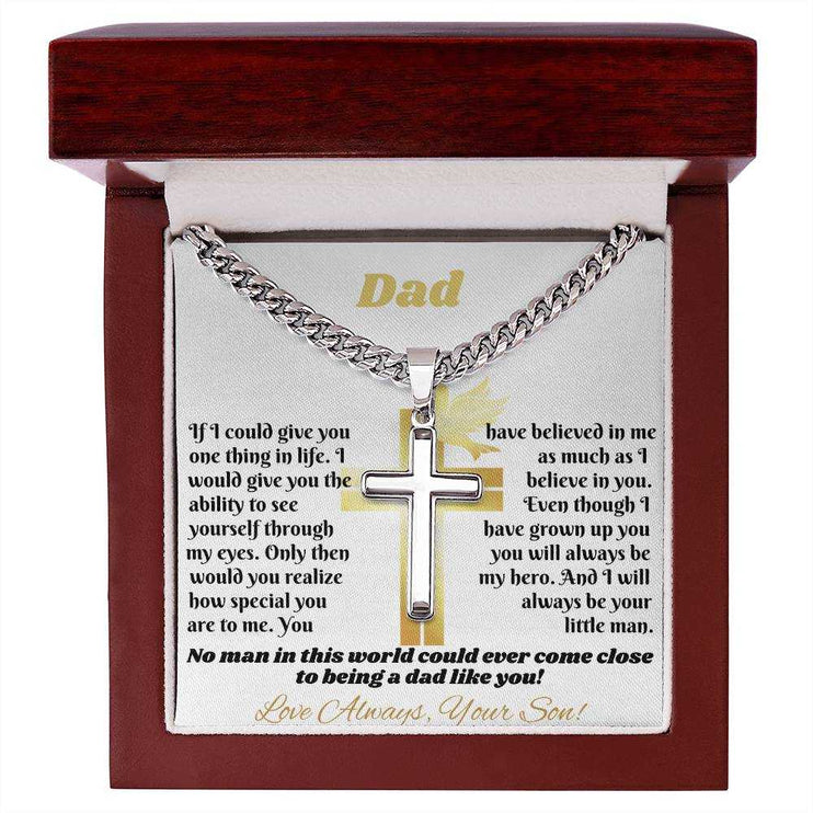 Cuban link chain with personalized cross in luxury box