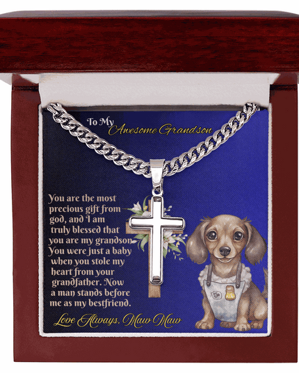 Cuban Link Chain with Personalized Cross for GRANDSON from MAW MAW