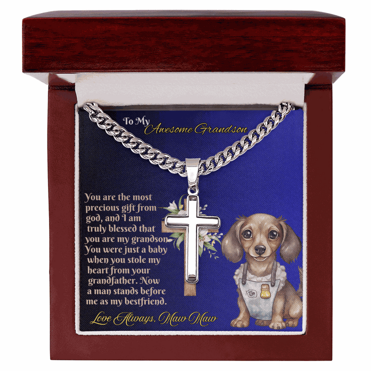 Cuban Link Chain with Personalized Cross for GRANDSON from MAW MAW