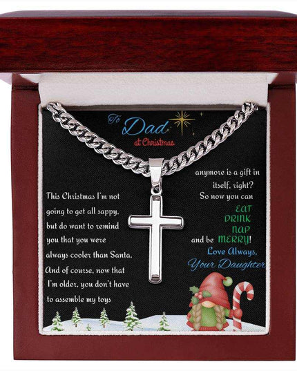 Cuban Link Chain with Personalized Cross in a luxury box up close