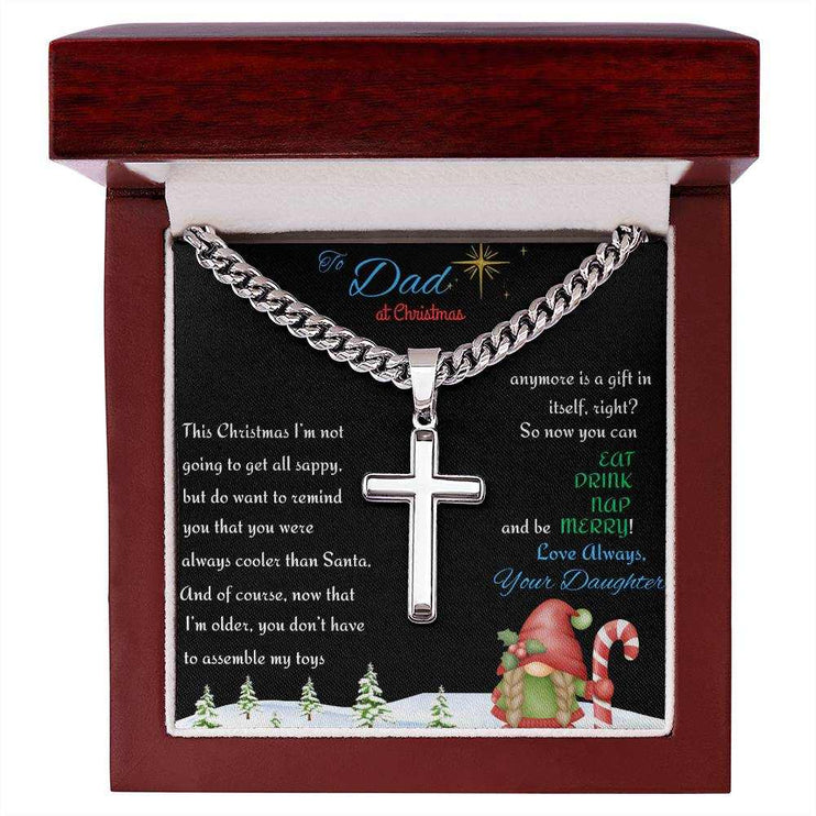 Cuban Link Chain with Personalized Cross in a luxury box up close