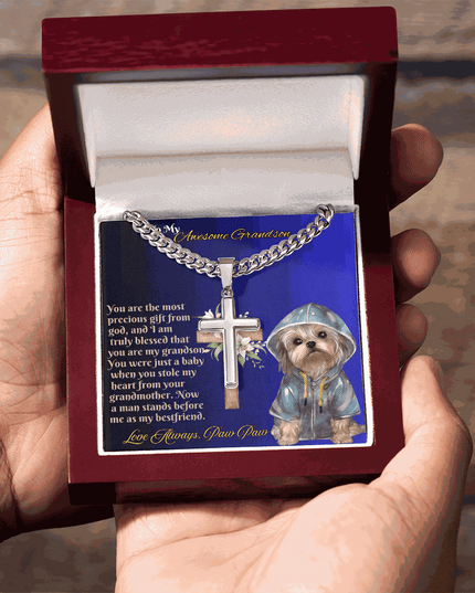 Cuban Link Chain with Personalized Cross for GRANDSON from PAW PAW