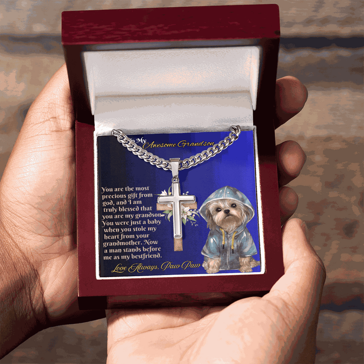 Cuban Link Chain with Personalized Cross for GRANDSON from PAW PAW