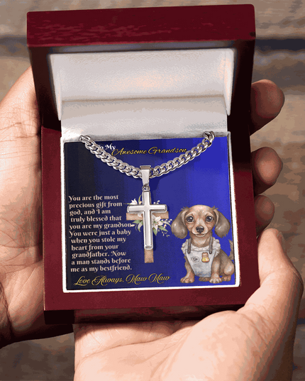 Cuban Link Chain with Personalized Cross for GRANDSON from MAW MAW