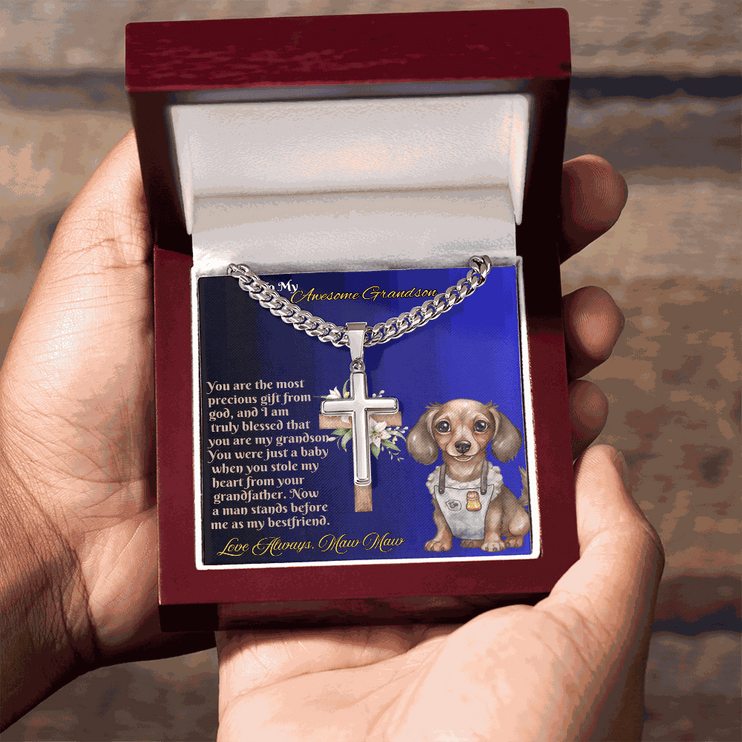 Cuban Link Chain with Personalized Cross for GRANDSON from MAW MAW