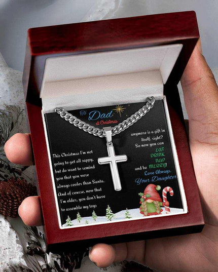 Cuban Link Chain with Personalized Cross in luxury box in model's hand