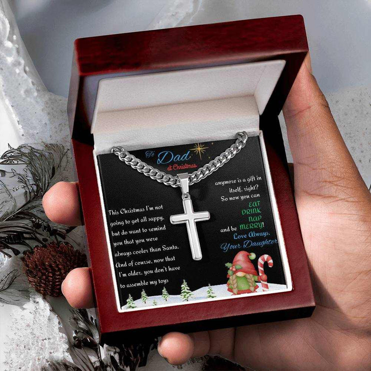 Cuban Link Chain with Personalized Cross in luxury box in model's hand