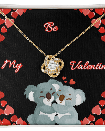 18k gold love knot necklace in soft box with greeting card