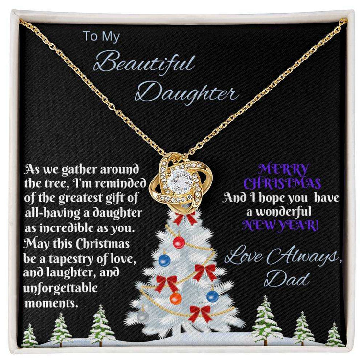 yellow gold love knot necklace in soft box 