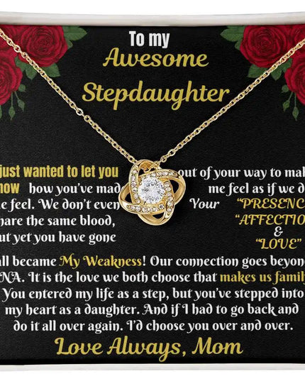 yellow gold love knot necklace in two-tone box