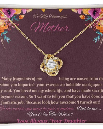 yellow gold love knot necklace in soft box