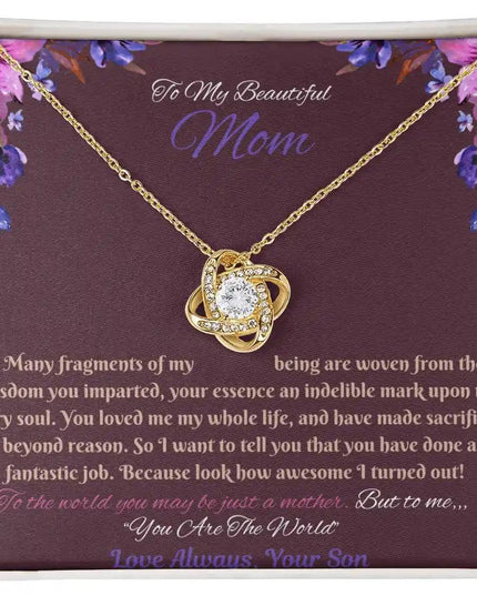 yellow gold love knot necklace in soft box