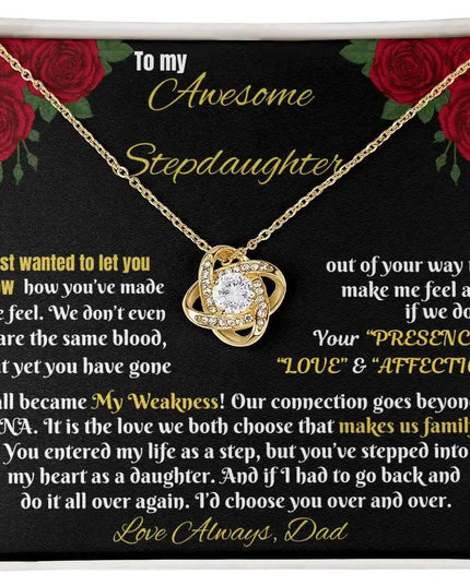 yellow gold love knot necklace in two-tone box