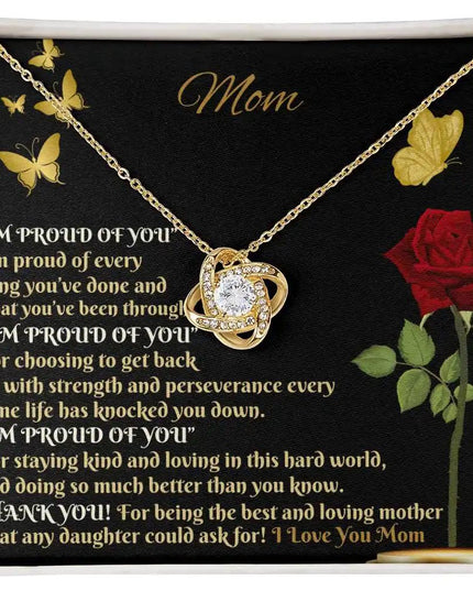 yellow gold love knot necklace in two-tone box