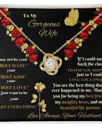 yellow gold love knot necklace in two-tone box