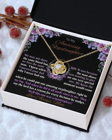 yellow gold love knot necklace two-tone box angle right