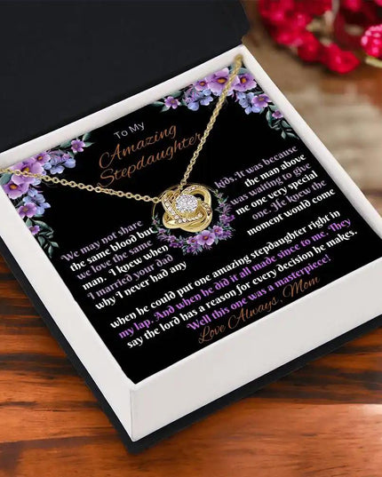 yellow gold love knot necklace two-tone box angle left
