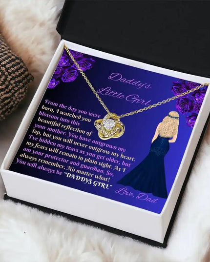 Love Knot Necklace yellow gold two-tone box angled left