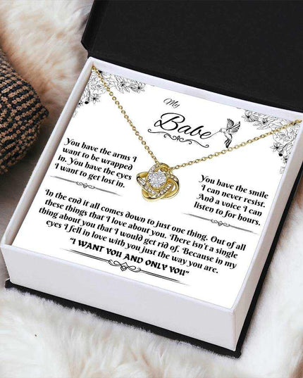 yellow gold love knot necklace in soft box