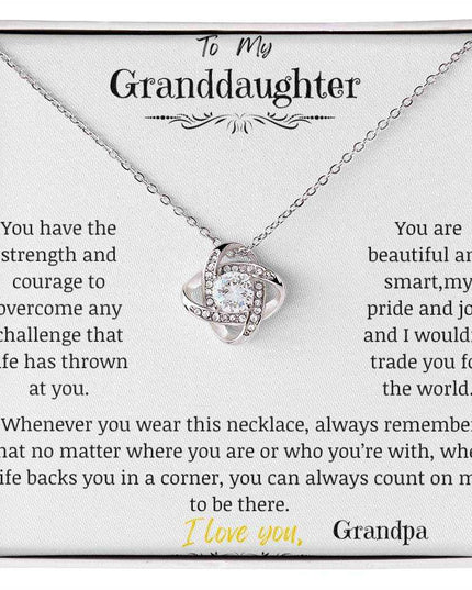 a white gold love knot necklace 