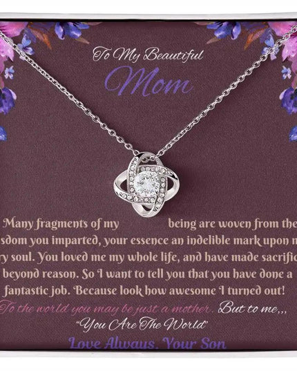 white gold love knot necklace in soft box