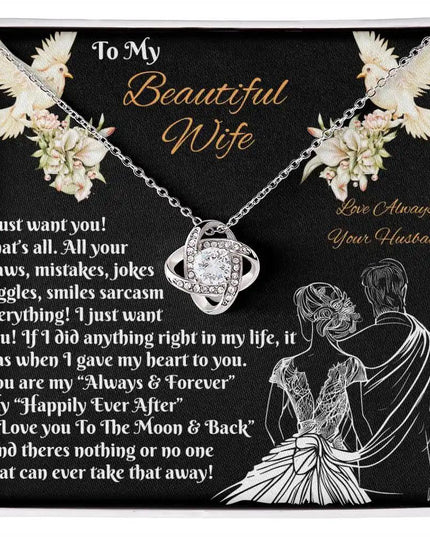 white gold love knot necklace in two-tone box
