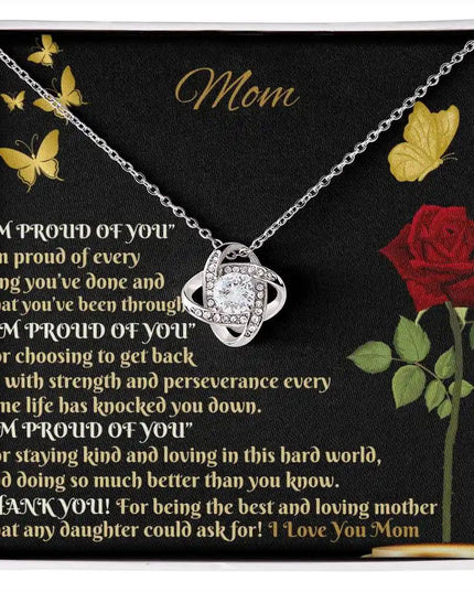 white gold love knot necklace in two-tone box