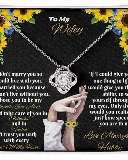 white gold love knot necklace in two-tone box