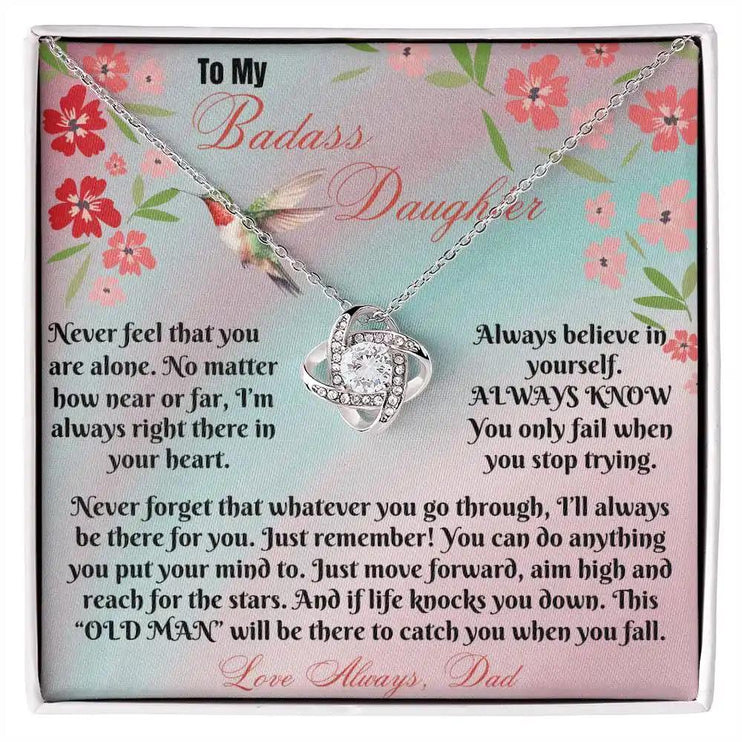 white gold love knot necklace in two-tone box
