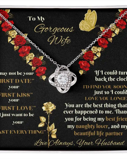 white gold love knot necklace in two-tone box
