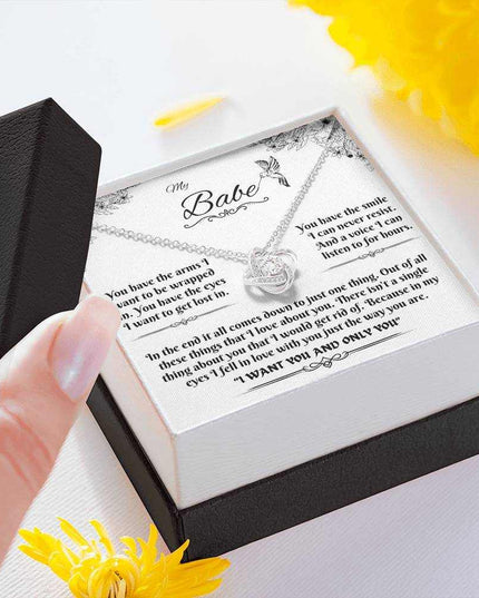 white gold love knot necklace in soft box